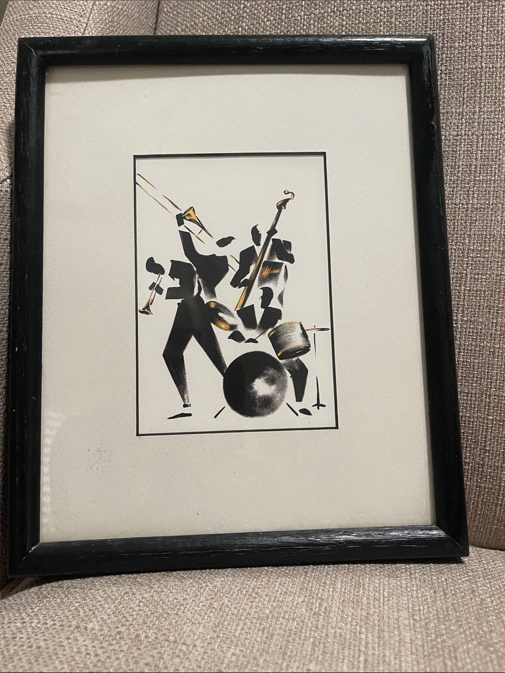 Vintage Michel Canetti Jazz Musicians Silhouette Print Black Matted Frame